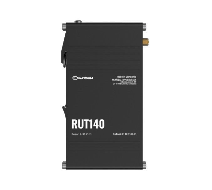 Teltonika RUT140 Industrial Ethernet Router, Wi-Fi 4, 1x3-Pin Power Connector, Integrated DIN rail bracket, Remote