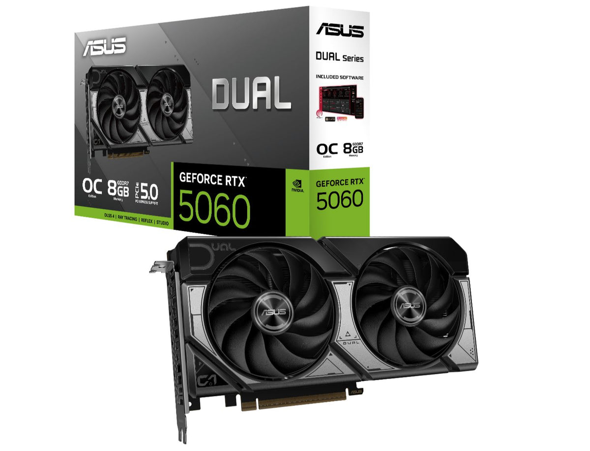 ASUS NVIDIA NVIDIA GeForce DUAL RTX 5060 8GB GDDR7 OC Edition, 3840 CUDA, 2565MHz, 128-bit, 7680x4320, PCIe 5.0