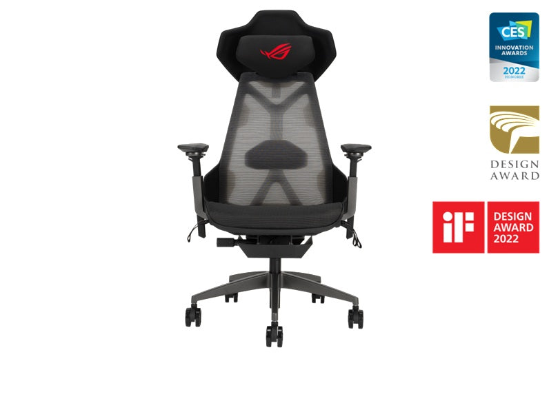 ASUS ROG ROG Destrier Ergo Gaming Chair - Black, 150kg Load, 3D 360° Armrests, 90-135° Tilt, 7cm Lumbar, Aluminum Base, 75mm