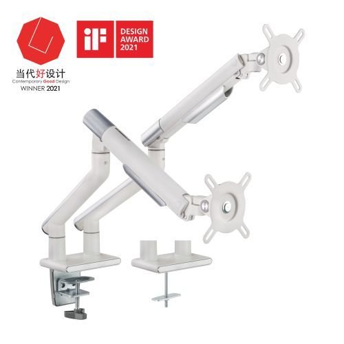Brateck Dual Monitor Premium Slim Aluminum Spring-Assisted Monitor Arm Fix Most 17'-32' Monitor Up to 9kg per screen VESA 75x75/100x100 (White) (LS)