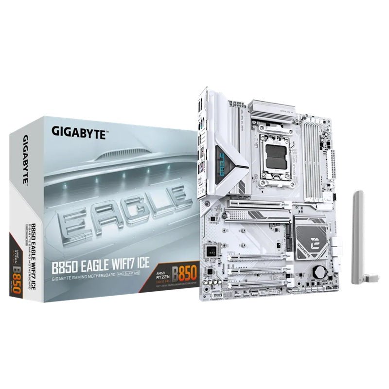 Gigabyte B850 EAGLE WF7 ICE, AMD AM5, 4 x DDR5 up to 256 GB, 1 x HDMI, 4 x PCI Express x16, 3 x M.2, 6 x USB 3.2, 2.5GbE LAN