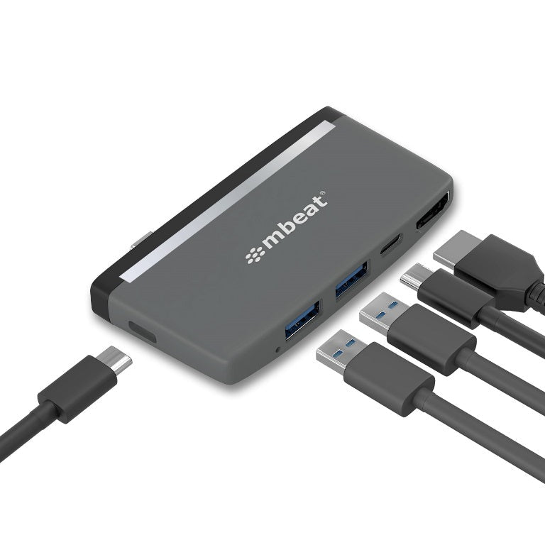 mbeat® Essential Pro 5-IN-1 USB- C Hub (4k HDMI Video, USB-C PD Pass Through Charging, USB 3.0 x 2, USB-C x 1) USB 3.0 Speed: Up to 5Gbps Weight:30g