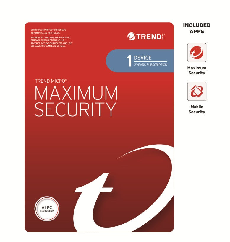 Trend Micro Maximum Security (1 Device) Retail Mini Auto Renew STRENDMAXSECRET1-2Y