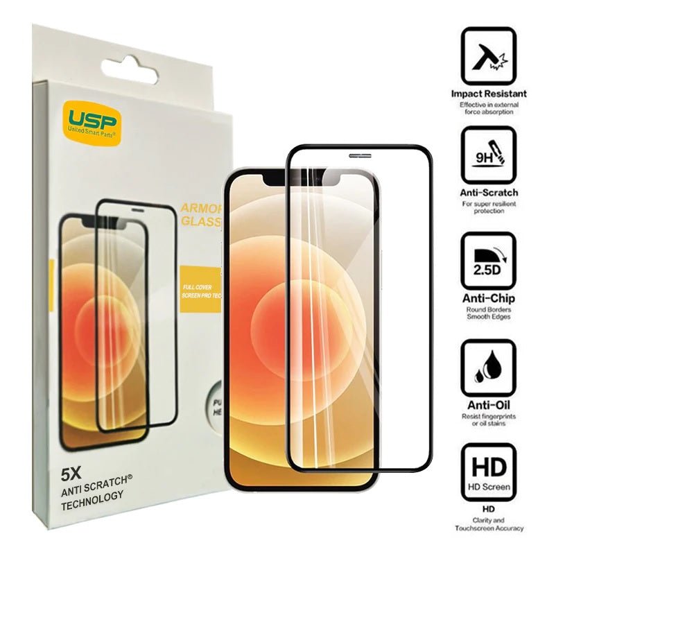 USP Apple iPhone SE (3rd & 2nd Gen) and iPhone 8/7 Armor Glass Full Cover Screen Protector - Black, 5X Anti Scratch Technology, 3 Years Warranty