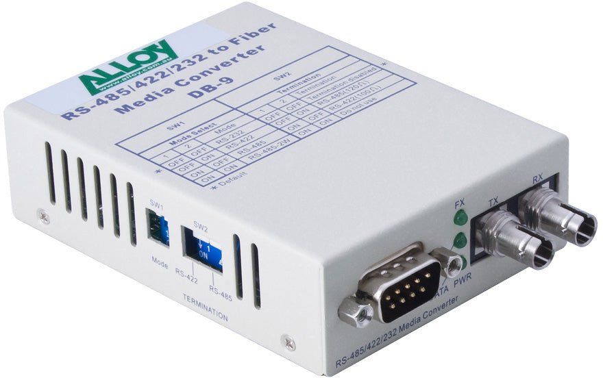 Alloy SCR460ST-3 RS-232/422/485 Serial DB-9 to Single Mode Fibre Converter. Max. range 20Km