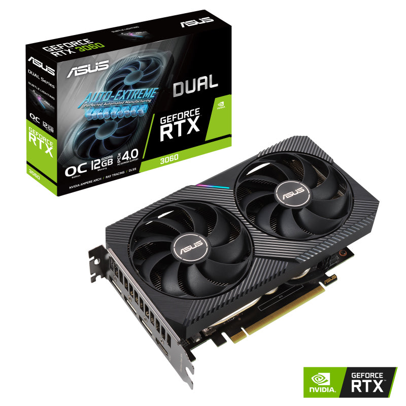 ASUS RTX3060-O12G-V2 nVidia GeForce DUAL-RTX3060-O12G-V2 RTX3060 V2 12GB GDDR6 OC Edition, 1867 Mhz Boost, 1xHDMI 2.1 3xDP
