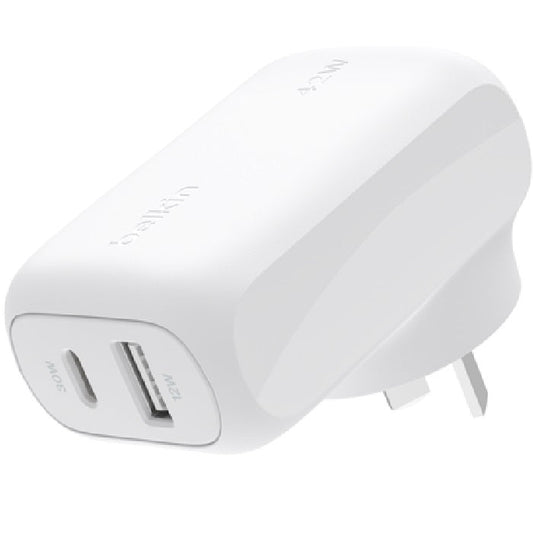 Belkin BoostCharge Dual Wall Charger 42W - White (WCB009auWH), Fast charge, 1xUSB-C(30W), 1xUSB-A(12W), Travel Friendly, PPS & PD, CEW $2500, 2 Years