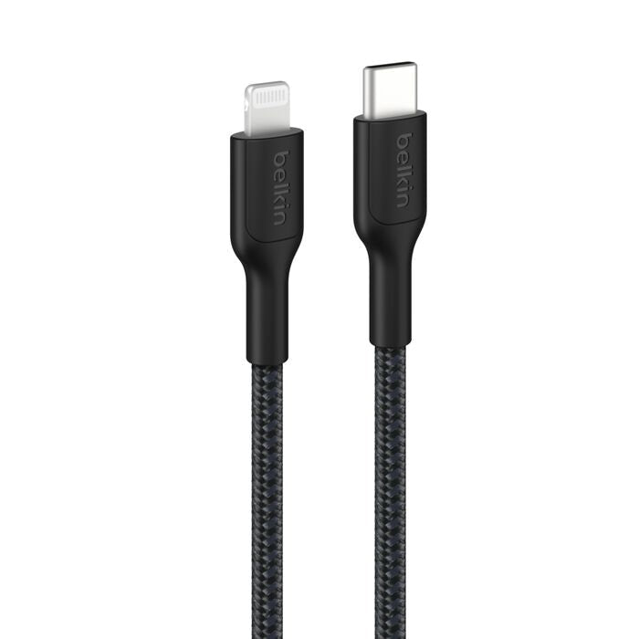 Belkin BoostCharge Pro Braided Lightning to USB-C Cable (1M) - Black (CAA022FQ1MBK),3A/15W, 480Mbps,350K+ Bends,Apple, MFI-Certified, 2 Years Warranty