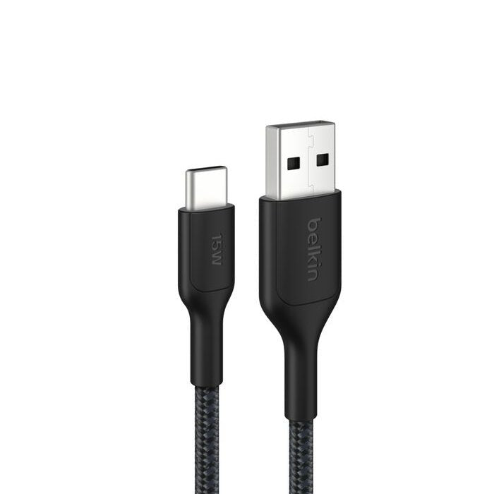 Belkin BoostCharge Pro Braided USB-C to USB-A Cable (1M) - Black (CAB022fq1MBK), 3A/15W, 480Mbps, 350K+ Bends, Apple,USB-IF Certified,2 Years Warranty