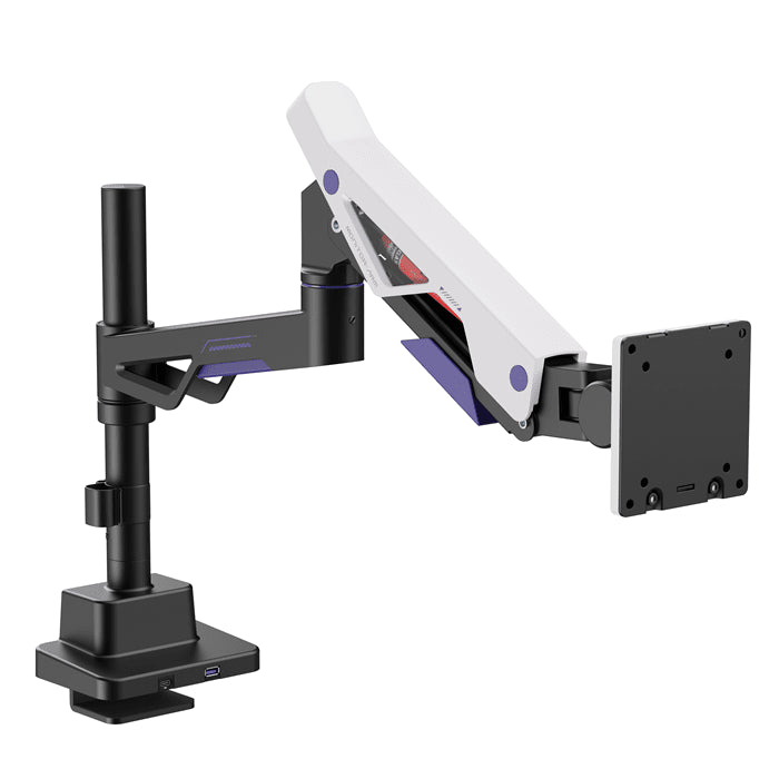 Brateck LDT95-C012UCP Atlas Neo Gaming Pole-Mounted Monitor Arm with USB-A & USB-C Ports For most 24'~57' Monitors, Matte Black & White (new)