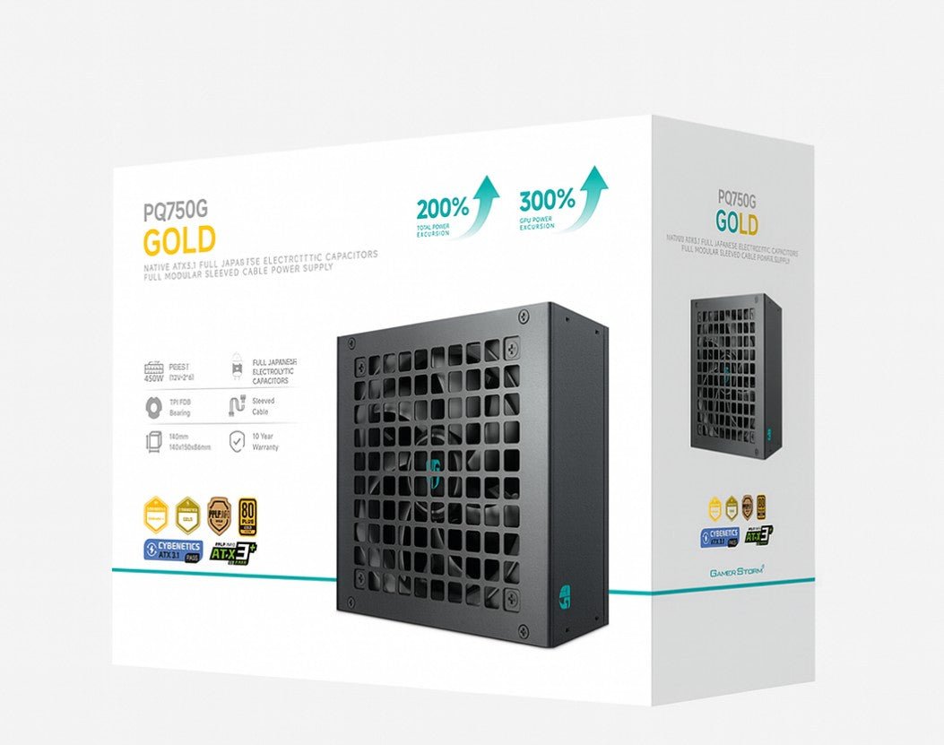 DeepCool PQ750G 750W Gamer Storm 80+ Gold/Cybenetics Fully Modular ATX Power Supply 120mm Fan, Japanese Capacitors, DC to DC, ATX12V V3.1,