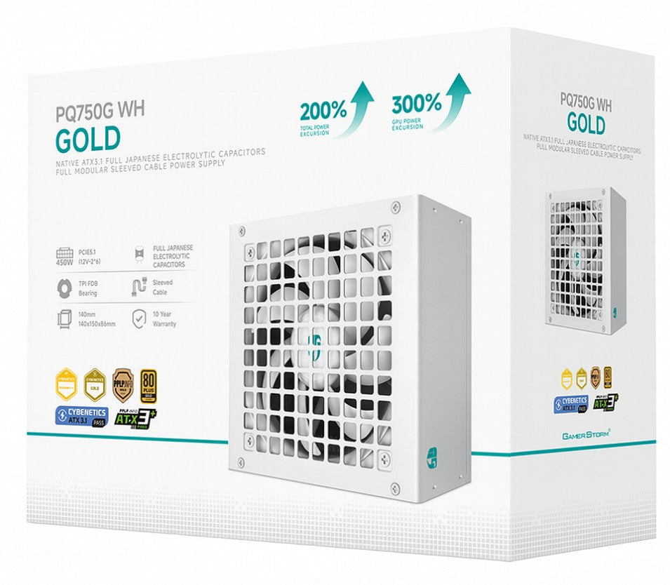 DEEPCOOL PQ750G Cybenetics Fully Modular ATX Power Supply 120mm Fan, Japanese Capacitors, DC to DC, ATX12V V3.1