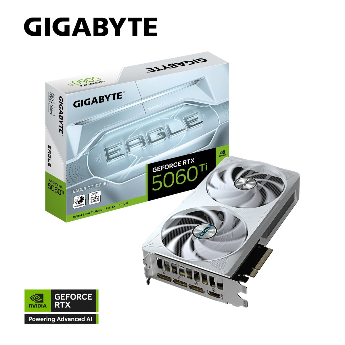 Gigabyte 16G GeForce RTX 5060 Ti EAGLE OC ICE 16G, 2617 MHz, CUDA 4608, 28 Gbps, GDDR7, 128 bit, PCI-E 5.0, PSU 650W,