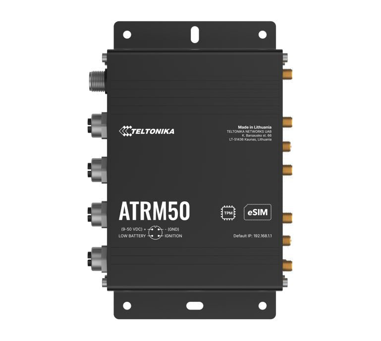 Teltonika ATRM50 5G Router for Transportation, Ultra-High Cellular Speeds, M12 CONNECTORS, DUAL SIM & eSIM, EN 45545-2 and EN 50155, PSU not included