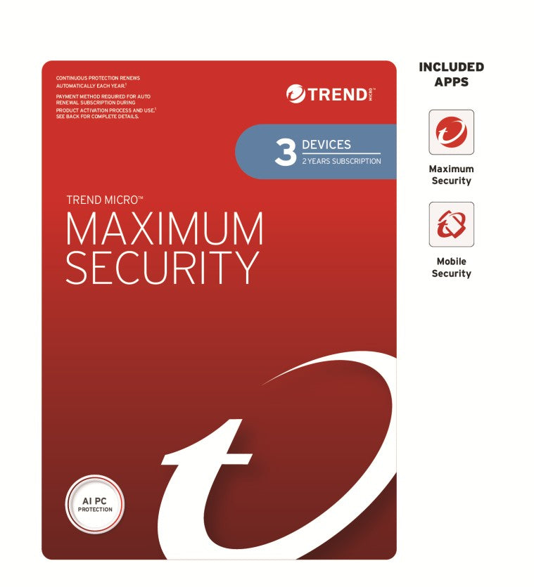 Trend Micro Maximum Security (3 Devices) Retail Mini Auto Renew STRENDMAXSECRET3-2Y