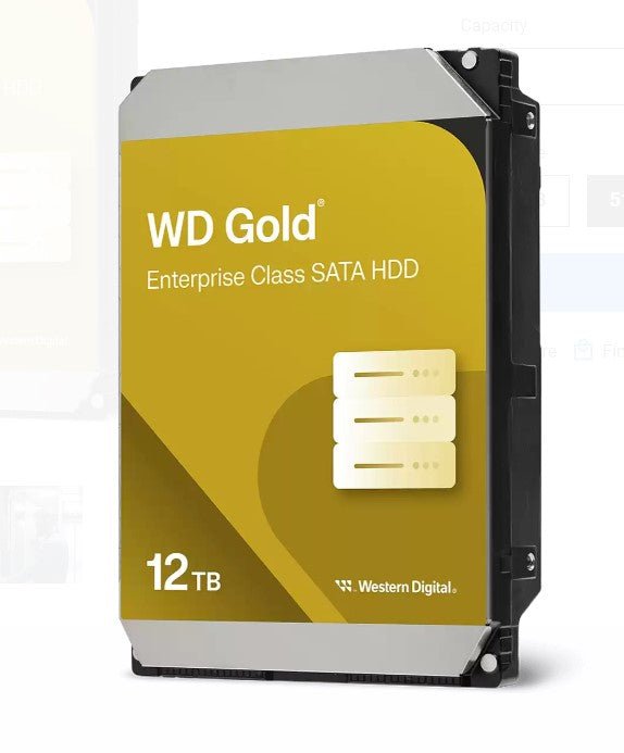 Western Digital Gold 12TB 3.5' Enterprise Class SATA 6 Gb/s HDD 7200 RPM Cache Size 256MB 5-Year Limited Warranty